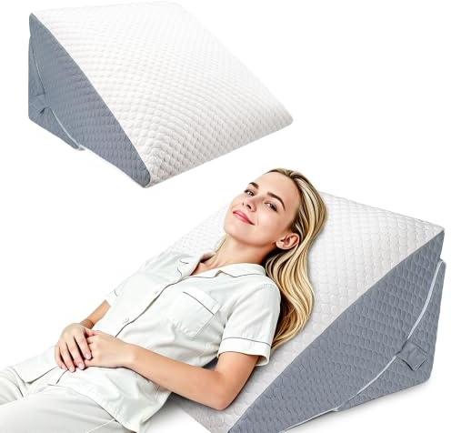 INFANZIA Coussin incliné pour lit, Coussins en Coin Orthopédiques pour Lit - Apnée du Sommeil, Reflux Gastrique, soulèvement des Jambes| Coussin Triangle en Mousse à Mémoire (Double Couche)