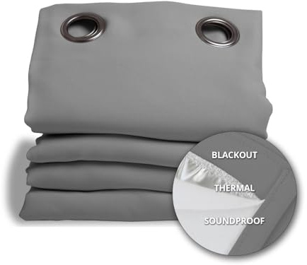 Moondream DecibelControl™ 3-in-1 Soundproof Curtain | Noise Reduction | Thermal Insulation | 100% Blackout | Patented Technology | Made in Europe | Grommet | 55 W x 95 L | Grey - Cloud MC09