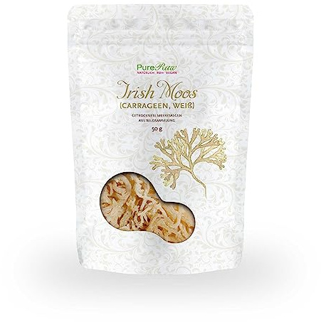 Irisch Moos (Sea Moss) aus Wildsammlung - Natürliche Carrageen Algen, Pflanzliche Gelatine & Emulgator I Vegan, Roh & Farblos - Knorpeltang Seemoos I PureRaw 50 g