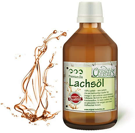 ORIGINAL LECKERLIES: Lachsöl 500 ml in brauner Apotheker-Glasflasche, Reich an Omega 3 & 6, Fischöl Hund, Katze, Pferd, echte Lebensmittelqualität ohne Zusätze, frisch abgefüllt in Deutschland