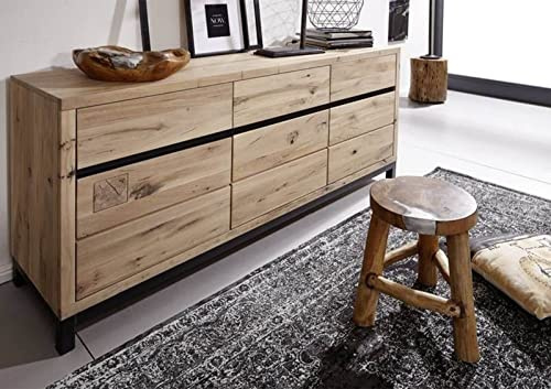 MASSIVMOEBEL24.DE Sideboard Wildeiche beige geölt VILLANDERS #208 | 175x45x85 cm (BxTxH) 108 kg Modern montiert vollmassiv