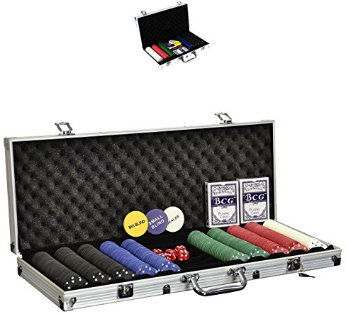 SONLEX Pokerkoffer mit 300 500 Pokerchips abschließbar Pokerkarten Zubehör Deluxe Pokerset Casino Aluminium Chipsanzahl wählbar (500 Chips)