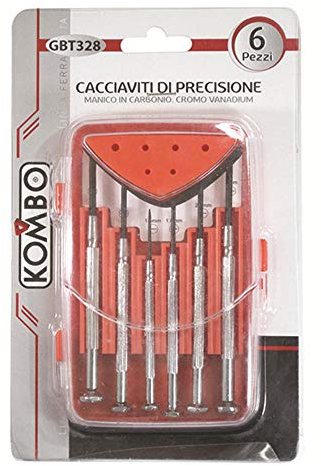 KOMBO - Kit 6 Pezzi Cacciaviti di Precisione con Astuccio - Punta PH e Spaccate - Manici in Metallo, Altra Precisione per Elettronica, Occhiali, Orologi, Hobby