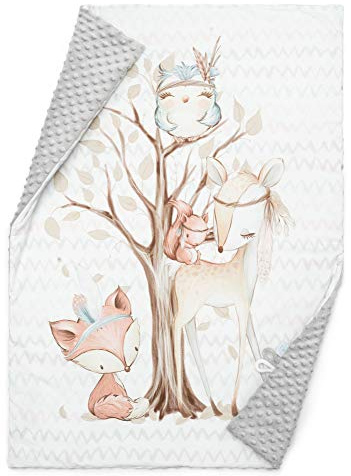 EliMeli BABYDECKE Kuscheldecke Krabbeldecke Premium Babybettwäsche Baumwolle super weichem Minky Polar Fleece Füllung 75x100 beste Qualität Öko-Tex-Zertifikat Made in EUROPE (Grey - Forest Friends II)