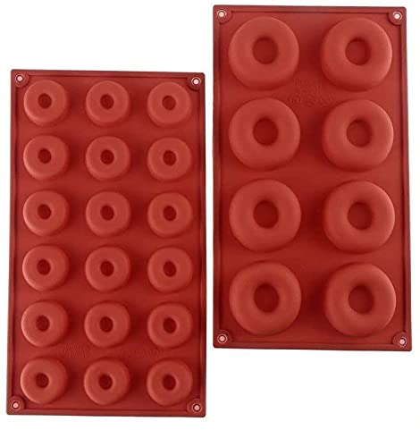 Stampi per ciambelle in silicone da 2 confezioni, teglia antiaderente per pentole resistente al calore per biscotti con focacce biscottate Muffins (8 cavità e 18 cavità)