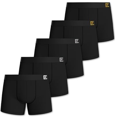 Pierre Calvini Mens Boxers - Soft & Breathable Cotton Boxers for Men - Longer Leg Anti-Chafing Mens Underwear - Tag Free, Anti-roll Thick Waistband, No Riding Up - 5 Pk - Black - XXL