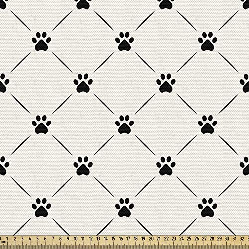 ABAKUHAUS Katze Gewebe als Meterware, Kariert mit Tatzenabdrücken, Schön Gewebten Stoff für Polster und Wohnaccessoires, 1M (148x100cm), Schwarz Creme