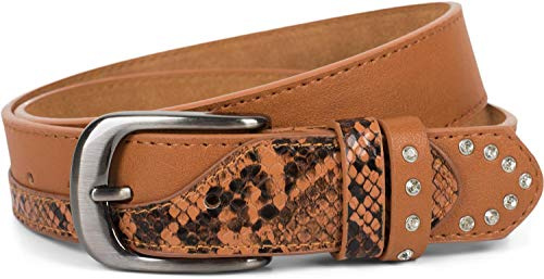styleBREAKER Damen Gürtel mit Strass und Details in Schlangen Optik, kürzbar 03010102, Größe:90cm, Farbe:Cognac
