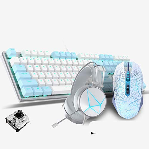 ARCH Gaming Headset Teclado Ratón De Tres Piezas, Teclados para Gamers,Teclado Mecánico Y Teclados USB Teclado Y Raton Azul Claro con Cable For PC Gamer Computadora De Escritorio