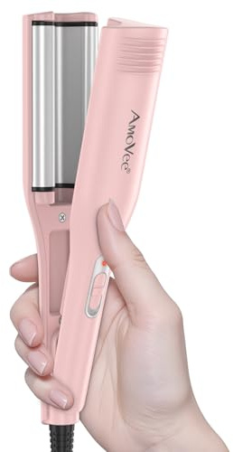 Hair Crimper, Professional 1/2 Inch Curling Iron, 3 Ceramic Barrels Hair Waver with Small Negative Ions, Dual Voltage for Home and Travel