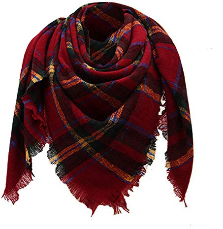 Tybiky Bufanda para mujer, a cuadros, muy grande, cálida, de punto, a cuadros, XXL, para invierno, otoño, lana, para mujer, para el cuello, poncho negro rojo Talla única
