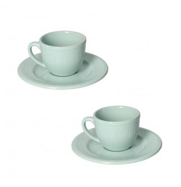 Brandani 52507 Set 2 Pezzi Tazzina Caffe SenzaTempo Tiffany, Stoneware, Design Classico, Forno, Freezer, Lavastoviglie, Microonde