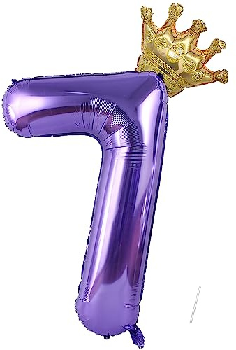 VUCDXOP 40 Pouces Ballon Chiffre 7 Gonflable Anniversaire, Hélium Numéro 7 Violet Avec Couronne, Décoration de Mariage