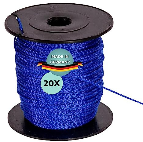AWOTEX Maurerschnur Blau 1,00 mm I 20 Rollen à 100 Meter I Richtschnur langlebig & reißfest I Polypropylen Bauschnur auf PVC Rolle I kompatibel mit Wasserwaage & Maurerschnur-Halter
