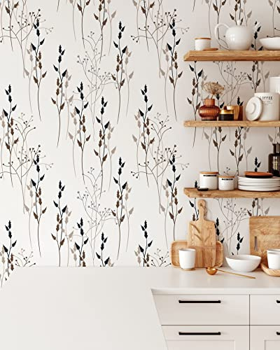 Coloritto Meadow Flowers Wallpaper | Removable Self Adhesive Botanical Wallpaper | Minimalistic Peel and Stick Wallpaper (Sample 12 W x 8 H)