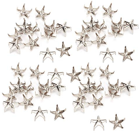 200 Stück Stern Nieten, 10mm Sternklauennägel Lederhandwerk Metall Punk Nieten für DIY Taschen Hüte Kleidung Dekoration(Silber)