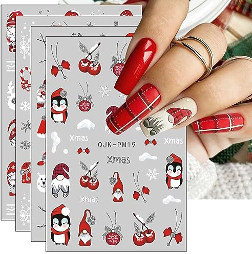 jmeowio JMEOWIO Nagelsticker Glitzer Weihnachten 10 Blatt Nail Art Sticker Selbstklebend Nagelaufkleber Schneeflocken Winter Dekoration Nageldesign Zubehör