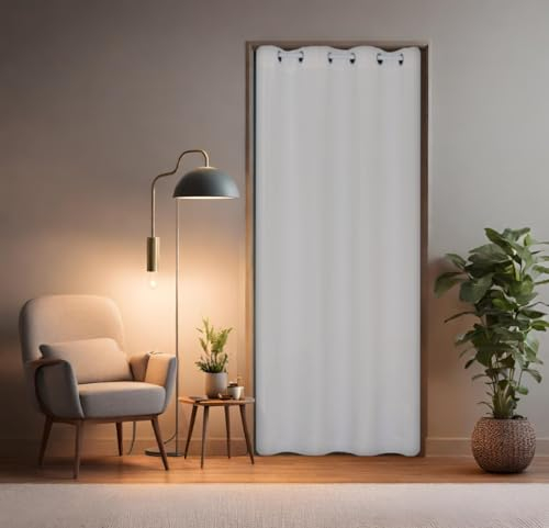 tinycurtains, Thermo Türvorhang weiß 200 x 150 cm, für alle gängigen Türgrößen, Thermovorhang OHNE Stange