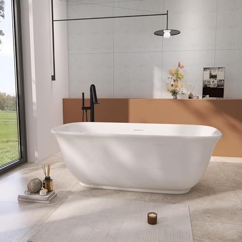 Adecab 59 Acrylic Freestanding Bathtub, Soaking Tub for Bathroom, Stand Alone Tub, cUPC Certified, Integrated Overflow and Drain, Gloss White