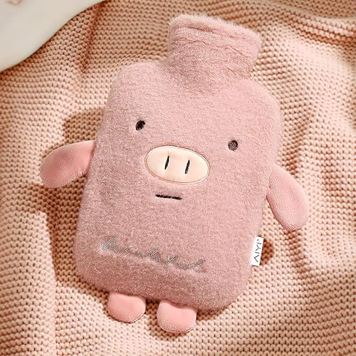 Yuqilin 500L Borsa Acqua Calda, Rosa Rimovibile Hot Water Bottle, Morbido Peluche Bottiglia Acqua Calda, per Alleviare Crampi Mestruali, Dolori Articolari, Dolori Muscolari