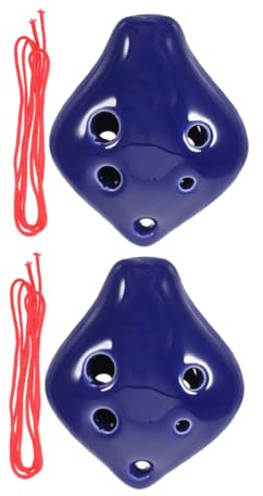 2 Stück Keramik Okarina mit 6 Löchern in C, Blau, mit Lanyard | Outdoor Aktivitäten und Wandern, Leicht zu Tragen und Reinigen, für Anfänger und Erfahrene Spieler