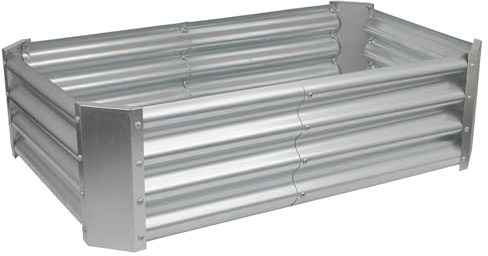 Harbour Housewares Raised Garden Bed - Silver - 120 x 60cm - Rectangle - Bottomless Metal Raised Bed Galvanised Steel Planter Box for Growing Outdoor Plants, Vegetables, Flowers and Herbs