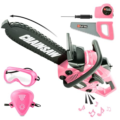 Toy Choi's Spielzeug Kettensäge, Werkzeug Set für Kinder mit funktionen, Lernspielzeug gartengeräte Set, Outdoor Spielzeug für Jungen und Mädchen(Rosa)