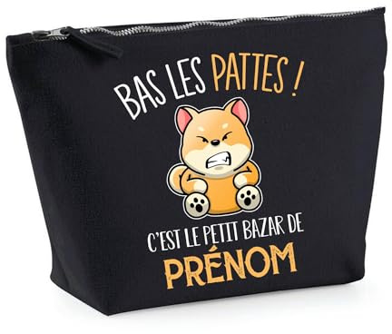 Trousse Personnalisable Noire - Pochette Maquillage Toilette à Personnaliser Bas les pattes Animaux Grognons - Idée Cadeau Collègue Travail Retraite Anniversaire Fête des Mères Pères