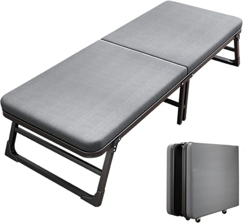 XNZJHPP Campingbetten für Erwachsene, zusammenklappbares Campingbett, tragbare Schlafbetten mit Matratze, Spinnerrädern, extra breit und stabil (185x70x36cm)