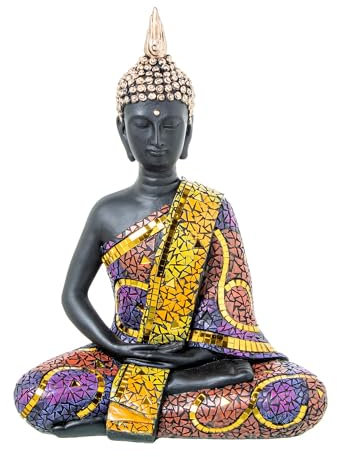 DRW Figura di un Buddha con Mosaico in Resina Multicolore 13x22x30 cm