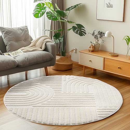 Carpetsale24 Teppich Rund 200 cm Creme, Hochflor Wohnzimmer Teppich, Weich & Flauschig, Skandinavisch Boho Stil, Langflor Shaggy, Pflegeleicht, Jute Rückseite