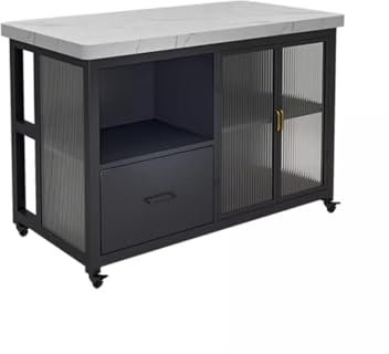 Cenz-888 Îlot de Cuisine sur roulettes Îlot Central De Cuisine, Meuble D'appoint Ouvert for Repas, Îlot Mobile, Table De Rangement Et De Cuisson Table îlot pour Cuisine