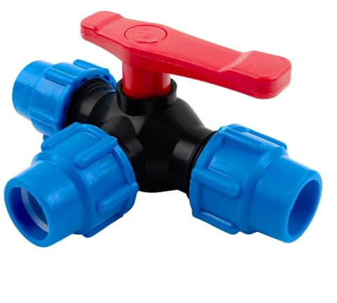 Eawfgtuw Valvola a sfera a 3 vie per tubo PE, connettore per tubo in PE, connettore per rubinetto da giardino, valvola a sfera in plastica, 20/25/32/40/50 mm, accessori per tubi dell'acqua (25 mm)