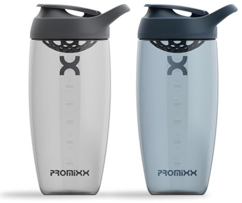 Promixx PURSUIT Protein Shaker Bottle 2-Pack – Premium Sports Shaker Bottles for Protein Mixes and Supplement Shakes – Midnight Blue, Graphite Gray, 700ml