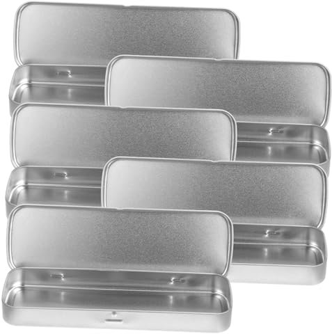DIYEAH Metal Pencil Case Tin Box 21.5x6x2cm Rectangular Small Single-layer Stationery Storage Container Lid, 5pcs Set Suitable for Boys and Girls School Office Supplies