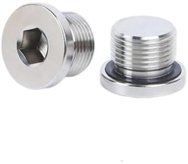 FFHDJL 2pcs 304 Acciaio Inox Lnner Sei Angolo Con Flangia Tappo Olio M8/10/12/14/16/18/20/22/24/27/33 x 1.5 Maschio Filettato Anello di Tenuta Spina (3 I 4)
