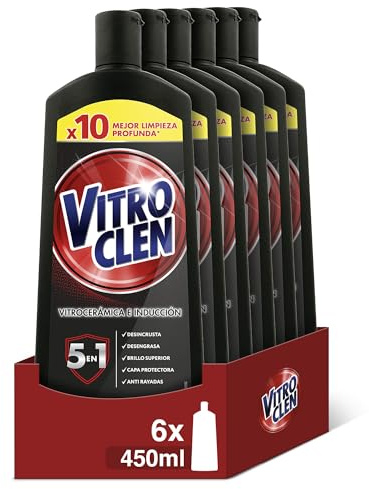 Vitroclen Limpiador de Vitrocerámica en crema, acción protectora y desengrasante - Pack de 6 x 450 ml