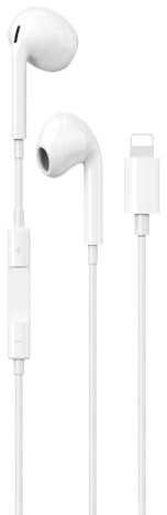 Maplin Wired Lightning Earbuds, Built-in Microphone & Controls, TPE Cable, 1.2m, Compatible with iPhones, iPads and other Lightning iOS Devices