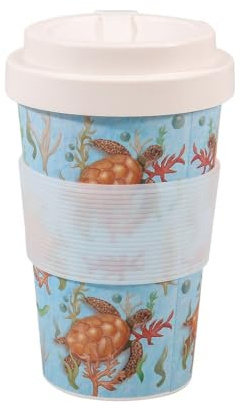 ECO CHIC Recycled Travel Coffee Cup 400ml Microwave Dishwasher Safe Plastic Travel Mug (Sea Turtles Blue)