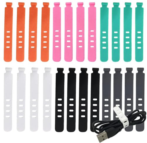 Fascetta per Cavi in ​​Silicone, Fascia Elastica per Cavo in Dilicone, Fascette Multiuso in Silicone, Fascia di Fissaggio in Silicone per Cavo Dati Regolabile e Riutilizzabile(24 Pezzi)