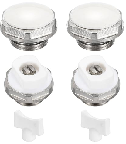 PATIKIL 2Set 3/8 BSP Male Thread Manual Radiator Air Vent Plug Valves Kits with Key, Nickel Plated Brass Plug for Radiator Heater, Silver White