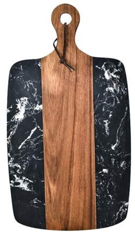 WDSOPK Paleta De Mármol para Servir, Tabla De Cortar con Asa, Tabla De Quesos De Mármol para Servir, Tablas De Cortar De Mármol Blanco Y Negro para Cocina, Tabla De Charcutería (Black-40Cm)