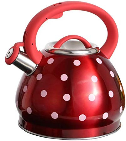 Bouilloire sifflante en Acier Inoxydable pour cuisinière à gaz, Induction, Universelle, avec poignée chauffante, Rouge