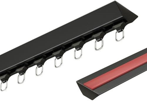 No Drill Curtain Track Adhesive Ceiling Curtains Rail System Sliding Curtain Rod for Kitchen Bathroom Bedroom Living Room Divider(Black,75 cm(2.5 ft))