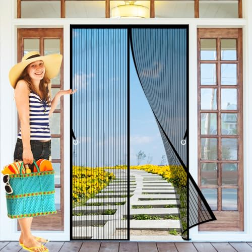 Fliegengitter Balkontür Magnet 147 x 240 cm Türvorhang Fliegenschutz Schiebetür Kinderleichte Klebemontage für Balkontür Terrassentür Kellertür, Schwarz