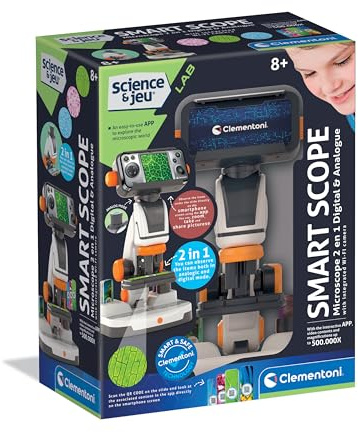 Clementoni - Microscopio Digitale Wi-Fi per Bambini 8 Anni - Microscopio Connesso con Fotocamera e Schermo - Introduzione Ludica alla Scienza - Ideale per Curiosi, Studenti e Piccoli Ricercatori