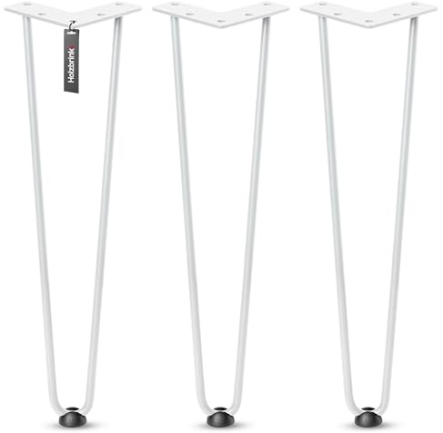 HOLZBRINK Hairpin-Metallbeine Weiß 43 cm (3 Stück) HLT-12A | Haarnadelbeine für Sitzbank, Couchtisch und DIY Möbel | Langlebige Möbelbeine, Hairpin Tischbeine, Industriedesign aus Stahl