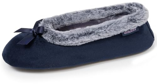 Isotoner Chaussons pantoufles Ballerines femme semelle ultra-souple, confortables, semelle à mémoire de forme, 39/40, marine
