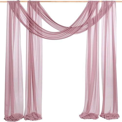 Chickwin 2 Stück Hochzeit Vorhang Hochzeitsbogen, Tüll Querbehang Stoff Transparent Voile Dekoration für Fotohintergrund Party Torbogen Zeremonie Hochzeitsdeko (Braun,75x600cm)