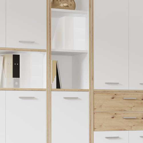 Forte KEFLAVIK Bücherregal 40 50, modernes Büroregal mit 2 Einlegeböden und Schranktür, Holzwerkstoff, Artisan Eiche Holzdekor | Weiß, 44,8 cm breit x 226,5 cm hoch x 41,5 cm tief